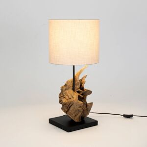 Holländer Stolní lampa Filicudi, béžová/dřevěná barva, výška 60 cm, plátno