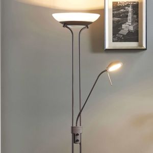 Lindby Yveta LED stojací lampa osvětlující strop rezavé