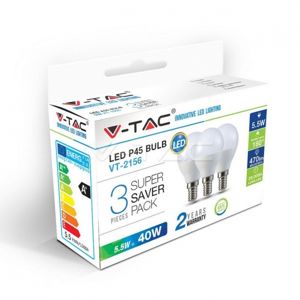 V-TAC LED žárovka E14, miniglobe 5,5W, 230V, 470lm,  2700K teplá bílá, 180st. balení 3ks VT-2156-7357